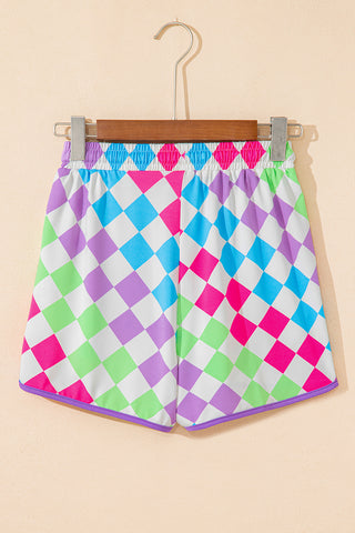 Multicolour Checkered Drawstring Elastic Waist Casual Shorts, A Blissfully Beautiful Boutique - A Blissfully Beautiful Boutique