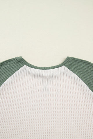 Mist Green Plus Size Waffled Color Block Long Sleeve Top, Dear-Lover Dropshipping - A Blissfully Beautiful Boutique