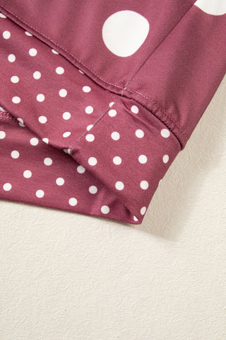 Pink Polka Dot Print Contrast Detail Oversized Tunic Sweatshirt