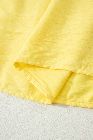 Yellow Cream Tie Half Sleeve Pleated Detail Babydoll Blouse