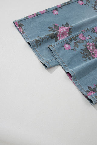 Sky Blue Garden Floral Print Bootcut Jeans, Dear-Lover Dropshipping - A Blissfully Beautiful Boutique