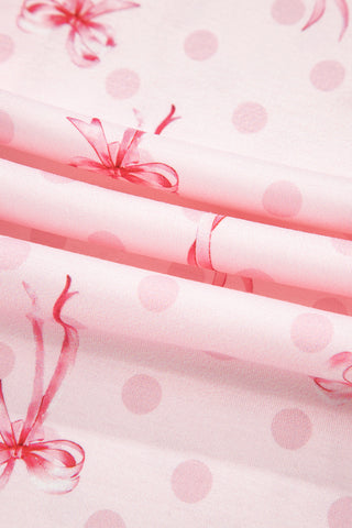 Pink Bow Print Contrast Pipping Short Pajamas Set, A Blissfully Beautiful Boutique - A Blissfully Beautiful Boutique