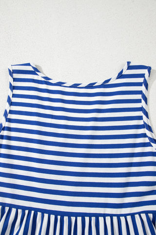 Sky Blue Stripe U Neck Sleeveless Loose Fit Mini Dress