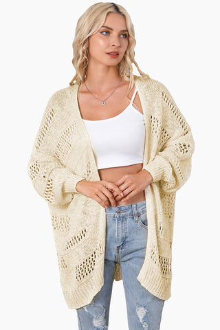 Apricot Casual Hollowed Knit Dolman Sleeve Cardigan