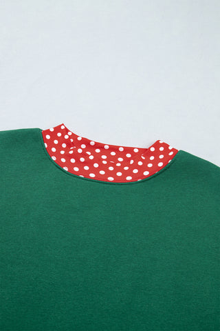 Navy Blue Polka Dot Trim Baggy Pullover 2pcs Short Set