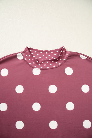 Pink Polka Dot Print Contrast Detail Oversized Tunic Sweatshirt