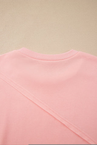 Pink Colorblock Striped Patchwork Raw Detail Long Sleeve Top