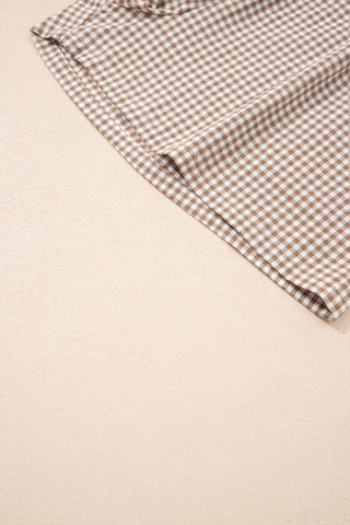 Khaki Contrast Trim Plaid Print Plus Size Shorts, Dear-Lover Dropshipping - A Blissfully Beautiful Boutique