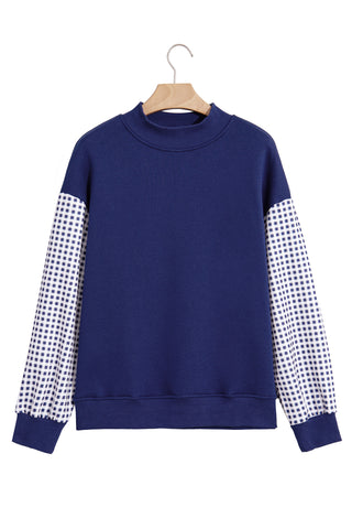 Evergreen Plaid Sleeve Colorblock Loose Tunic Sweatshirt