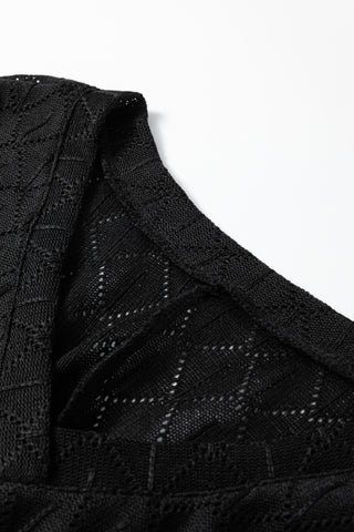 Black Pointelle Rhombus Knit Plus Size V Neck Loose Top, Dear-Lover Dropshipping - A Blissfully Beautiful Boutique