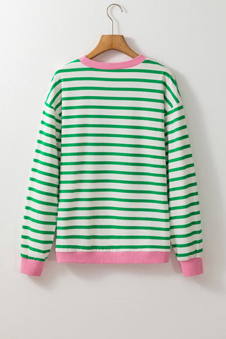 Bright Green Striped Contrast Edge Long Sleeve Top