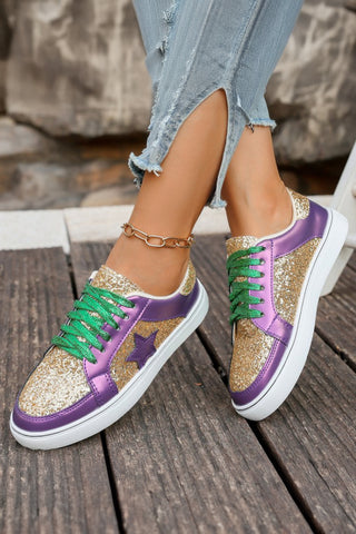 Tillandsia Purple Dearlove Glitter Star Patchwork PU Leather Lace-up Sneakers, Dear-Lover Dropshipping - A Blissfully Beautiful Boutique