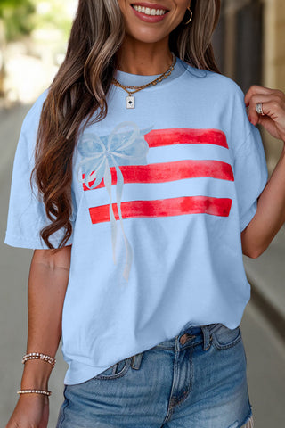 Myosotis Flag Bow Graphic Crewneck Tee, A Blissfully Beautiful Boutique - A Blissfully Beautiful Boutique