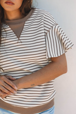 Parchment Contrast Detail Striped Ruffle Short Sleeve Top, A Blissfully Beautiful Boutique - A Blissfully Beautiful Boutique