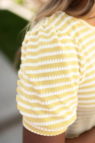 Yellow Stripe Short Puff Sleeve Plus Size Jumper