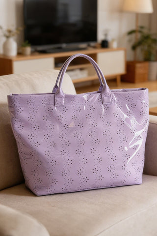 Orchid Eyelet Flower Pattern PVC Glossy Waterproof Tote Bag, Dear-Lover Dropshipping - A Blissfully Beautiful Boutique