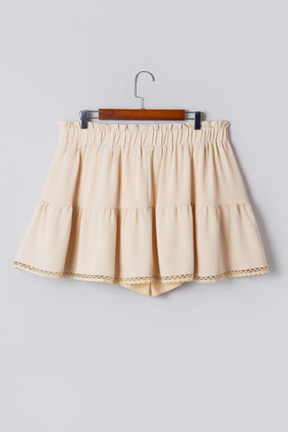 Parchment Plus Size Frilled Elastic Waist Lace Trim Boho Ruffled Shorts, Dear-Lover Dropshipping - A Blissfully Beautiful Boutique