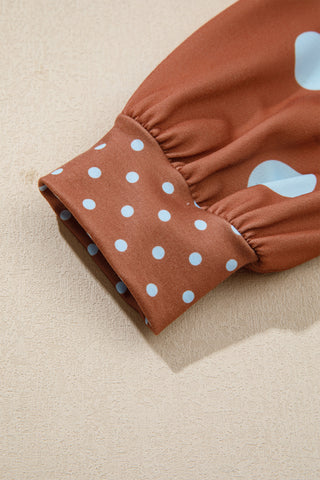 Pink Polka Dot Print Contrast Detail Oversized Tunic Sweatshirt