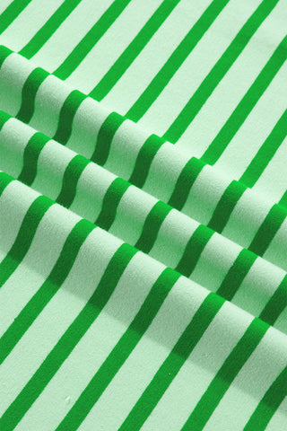 Green Stripe Scalloped Trim Round Neck T Shirt