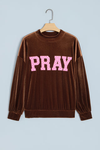 Burgundy Christmas Velvet Graphic Print Long Sleeve Sweatshirt