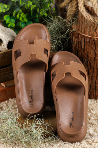 Chestnut Cutout Design Open Toe Platform Slippers (Run Small, Size Up), Dear-Lover Dropshipping - A Blissfully Beautiful Boutique