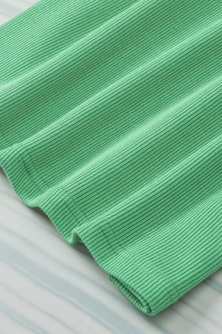 Green Ribbed Knit Puffy Ruffle Sleeve Blouse