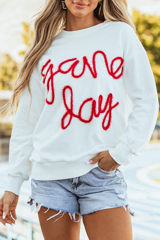 White Tinsel Game Day Drop Shoulder Graphic Sweatshirt