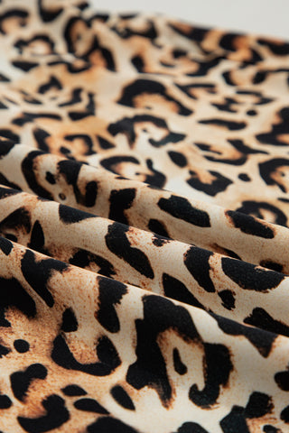 Khaki Plus Size Leopard Print Stitch Detail Ruffled Short Sleeve Blouse, Dear-Lover Dropshipping - A Blissfully Beautiful Boutique