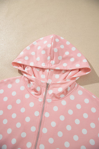Orange Polka Dot Hooded Long Sleeve Top Casual Mini Skort Set