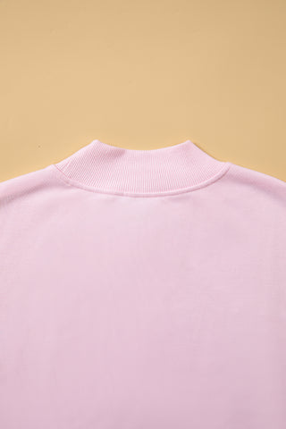 Chestnu COZY Embroidered Long Sleeve Stand Neck Shift Pullover Sweatshirt