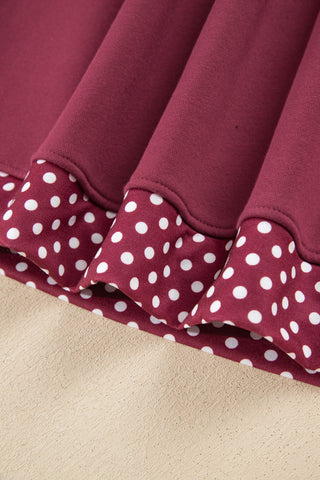 Burgundy Colorblock Polka Dot Contrast Trim Oversized Sweatshirt