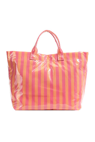 Rose Red Glossy Striped Vinyl Large Tote Bag, Dear-Lover Dropshipping - A Blissfully Beautiful Boutique