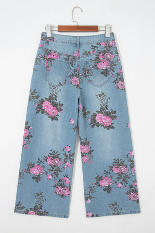 Sky Blue Garden Floral Print Bootcut Jeans, Dear-Lover Dropshipping - A Blissfully Beautiful Boutique