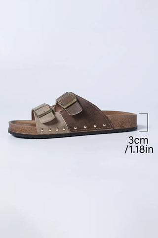 Coffee Leopard Two-tone Retro Buckle Straps Hollowed Faux Suede Slippers, Dear-Lover Dropshipping - A Blissfully Beautiful Boutique