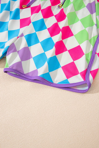 Multicolour Checkered Drawstring Elastic Waist Casual Shorts, A Blissfully Beautiful Boutique - A Blissfully Beautiful Boutique
