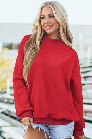 Bright Green Oversize Drop Shoulder Reversible Mock Neck Sweatshirt