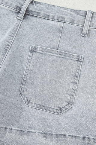 Dusk Blue Scalloped Hemline Acid Wash High Waist Denim Shorts