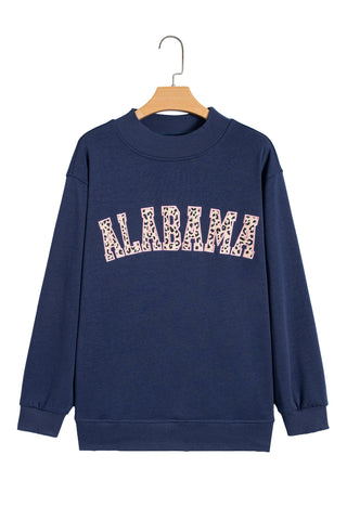 Dirty blue Embroidered Leopard Alabama High Neck Long Sleeve Tunic Sweatshirt