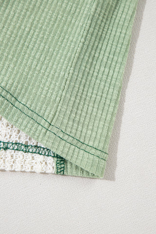 Grass Green Crochet Detail Exposed Seam High Low Loose Top