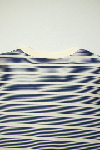 Blue Stripe Plus Size Contrast Trim Button V Neck Ruffle Sleeve Shift Dress