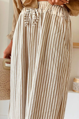 Pocketed Striped Wide Leg Pants