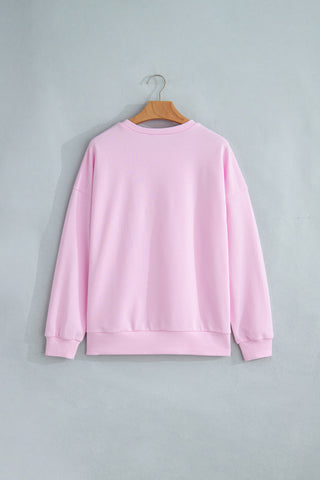 Pink Patchwork Stars Plaid Unique Floral Letters Baggy Sweatshirt