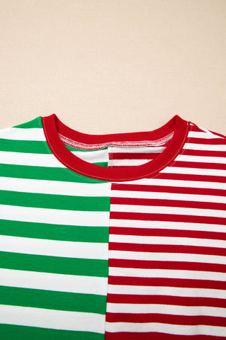 Green Stripe Contrasted Color Block Patchwork Baggy Sweatshirt