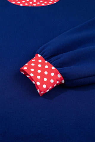Navy Blue Polka Dot Trim Baggy Pullover 2pcs Short Set