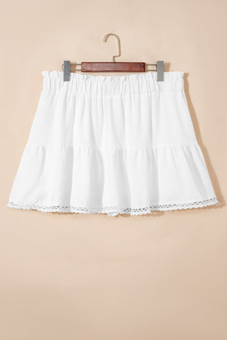 White Plus Size Frilled Elastic Waist Lace Trim Boho Ruffled Shorts, Dear-Lover Dropshipping - A Blissfully Beautiful Boutique