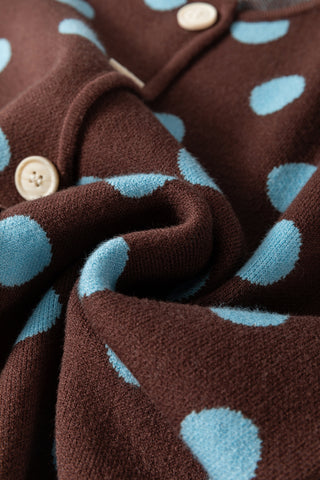 Brown Polka Dot Button Down Dropped Shoulder Shift Cardigan