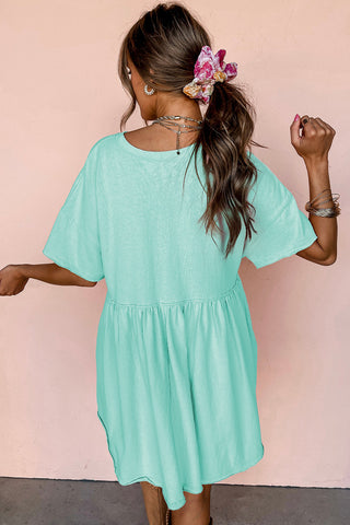 Moonlight Jade Solid Color Pocketed Raw Edge Babydoll Dress, A Blissfully Beautiful Boutique - A Blissfully Beautiful Boutique