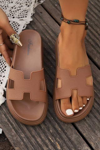 Chestnut Cutout Design Open Toe Platform Slippers (Run Small, Size Up), Dear-Lover Dropshipping - A Blissfully Beautiful Boutique
