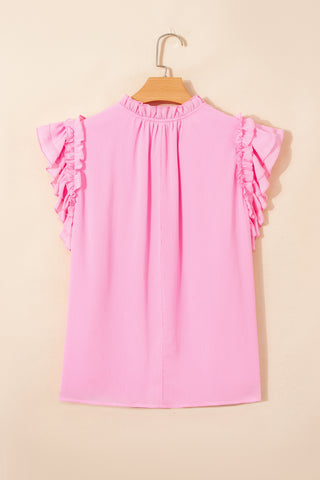 Bonbon Plus Size Textured Tassel Tie V Neck Ruffle Short Sleeve Blouse, Dear-Lover Dropshipping - A Blissfully Beautiful Boutique