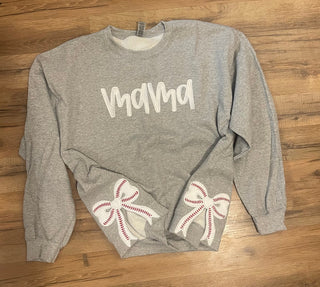Baseball Side Bow Glitter Applique Embroidered Sweatshirt with Optional Front, Merch Girls - A Blissfully Beautiful Boutique